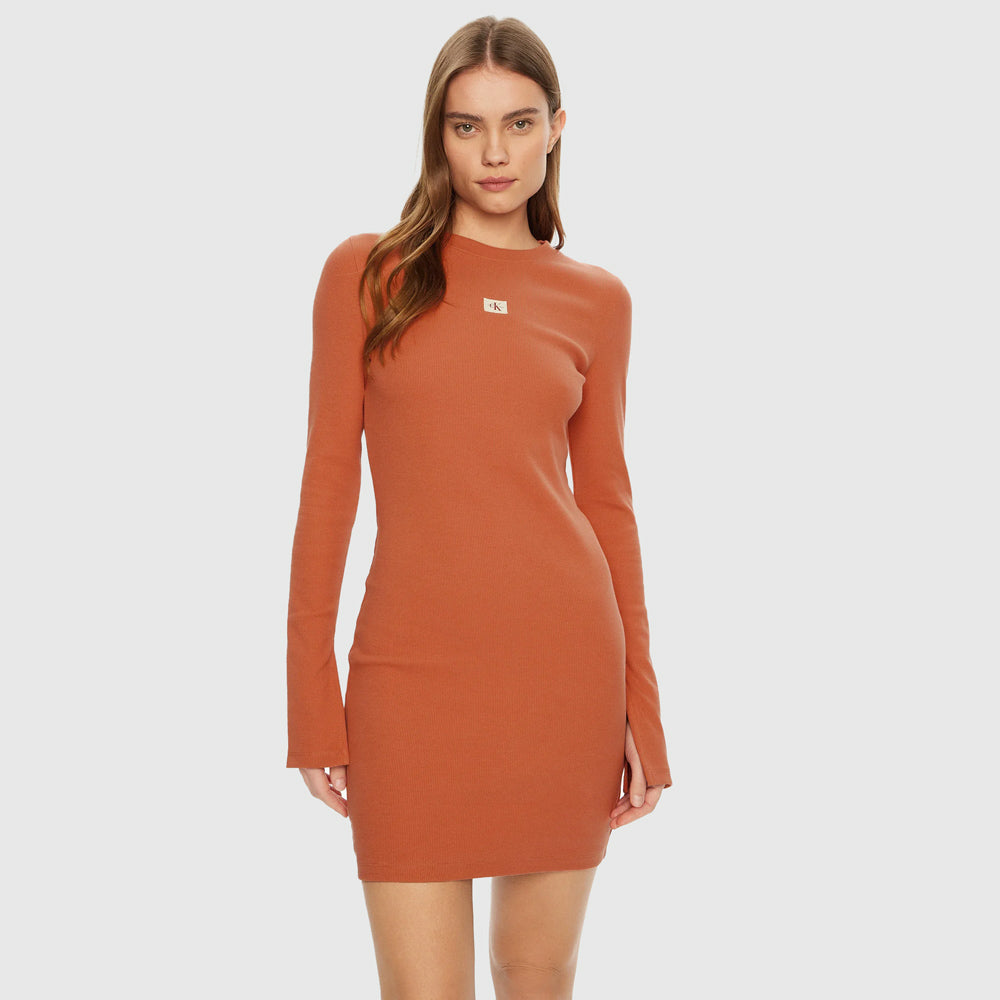 Calvin Klein  Label Rib Dress - Red |ThirdBaseUrban