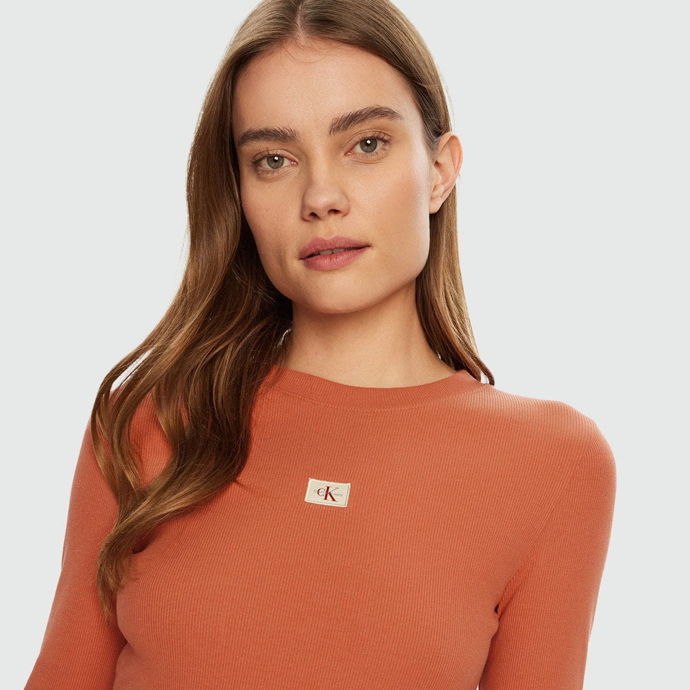 Label Rib Dress - Red