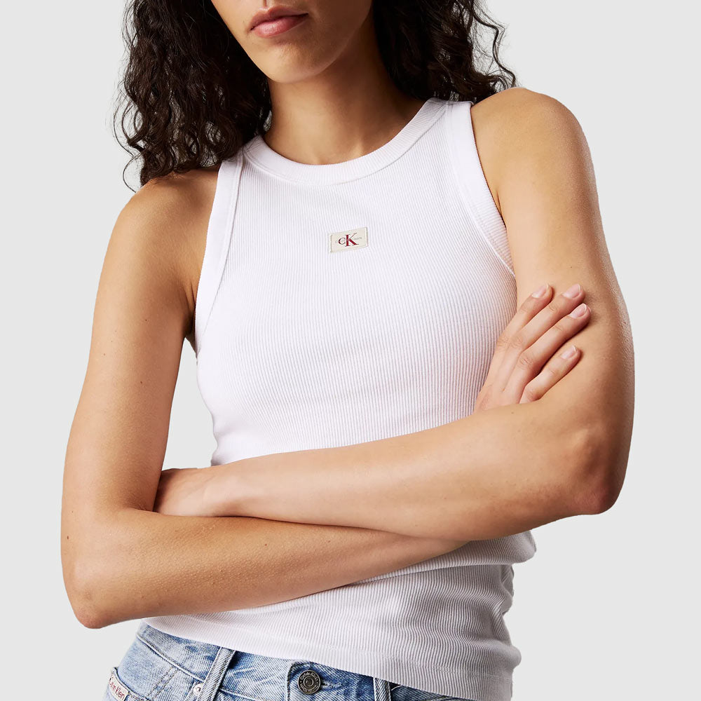 Woven Rib Tank Top - White