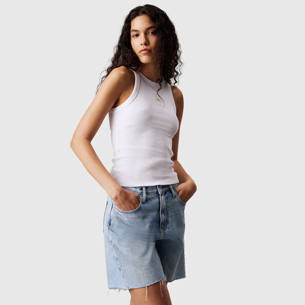 Calvin Klein Woven Rib Tank Top - White |ThirdBaseUrban