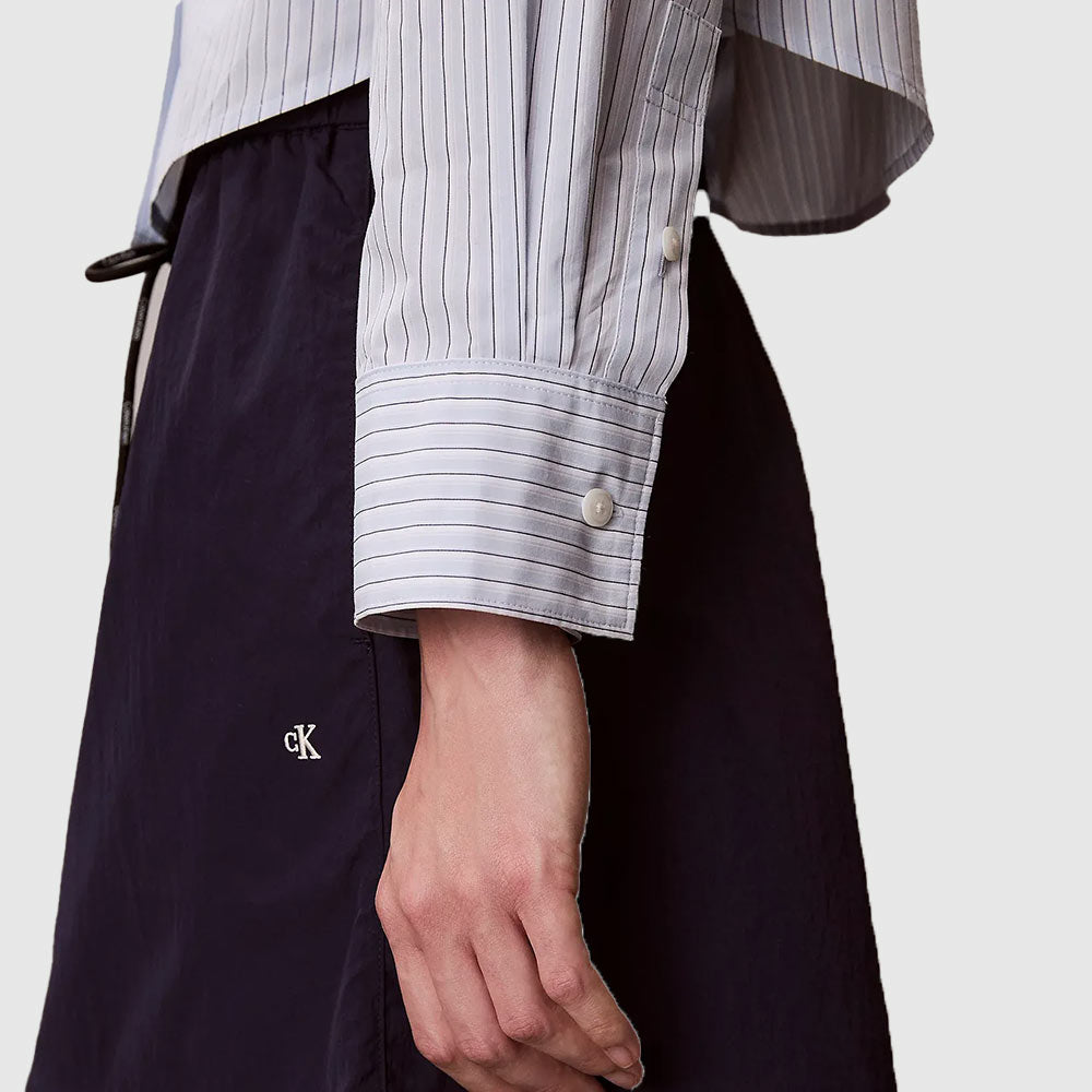 Cropped Cotton Poplin Stripe Shirt - Light Blue