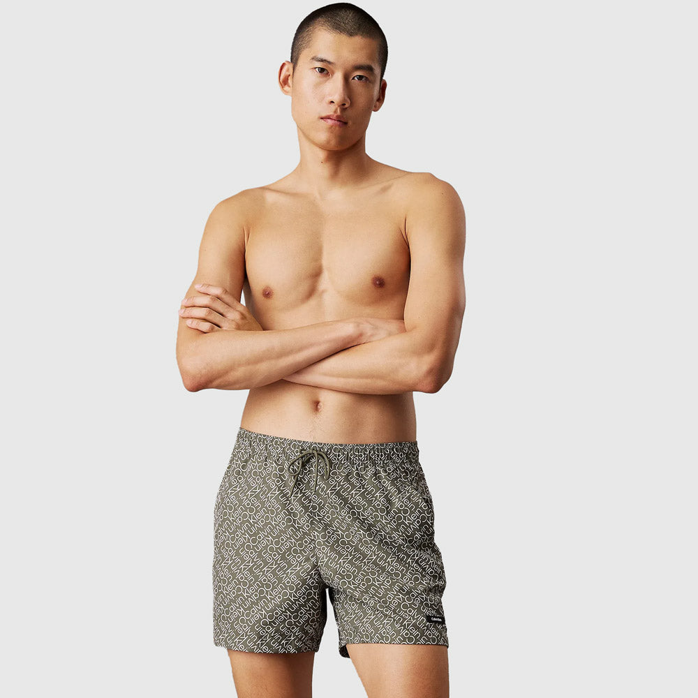 Calvin Klein Swim  Drawstring-Print Shorts - Green |ThirdBaseUrban