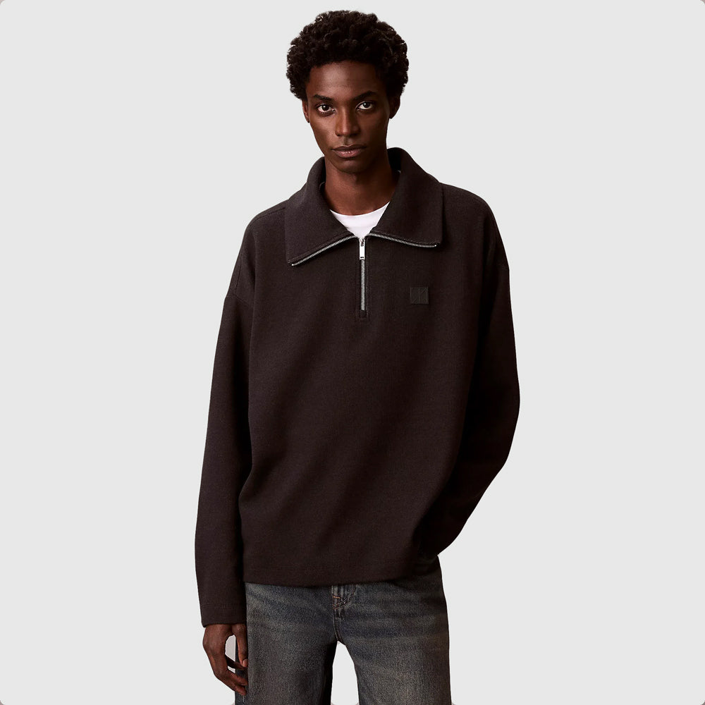 Calvin Klein Brushed Rib  Pullover - Black |ThirdBaseUrban
