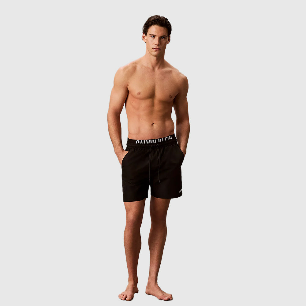 Double Waistband Swim Shorts - Black