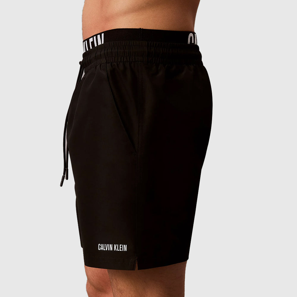 Double Waistband Swim Shorts - Black
