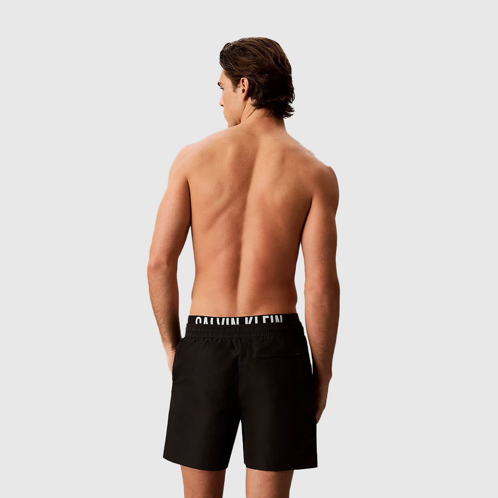 Double Waistband Swim Shorts - Black