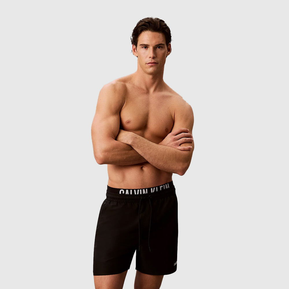 Double Waistband Swim Shorts - Black