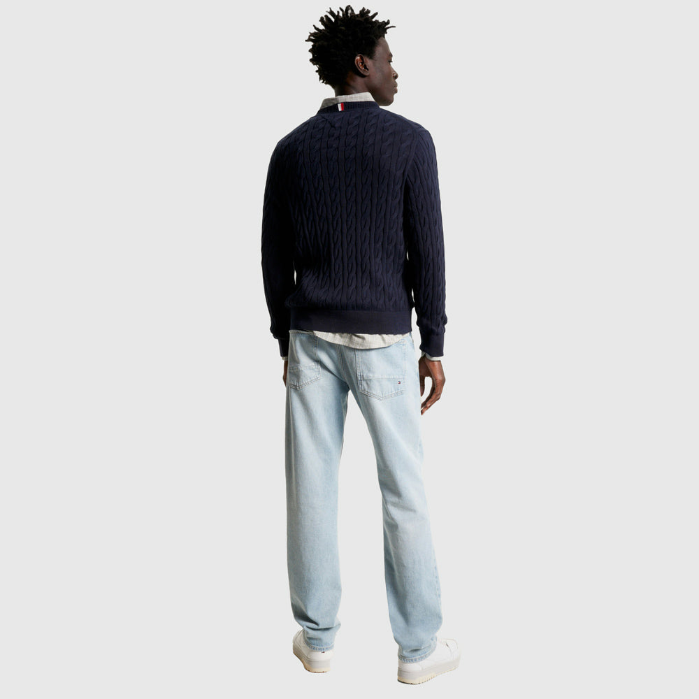 Classic Cotton Cable Sweater - Navy