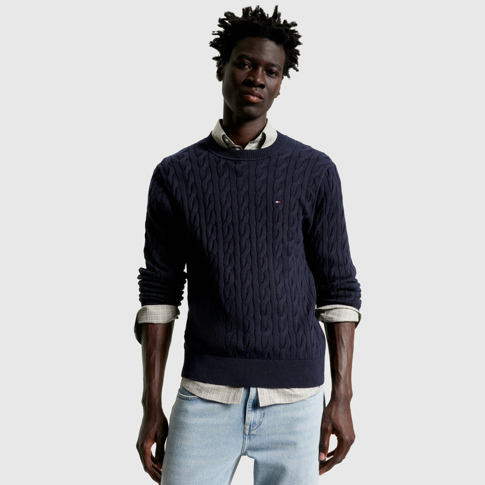 Tommy Hilfiger Classic Cotton Cable Sweater - Navy |ThirdBaseUrban