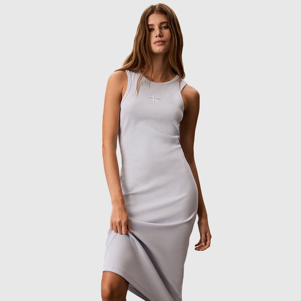 Ribbed Cotton Midi Tank Dress - Light Blue