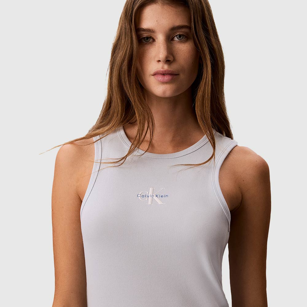 Ribbed Cotton Midi Tank Dress - Light Blue