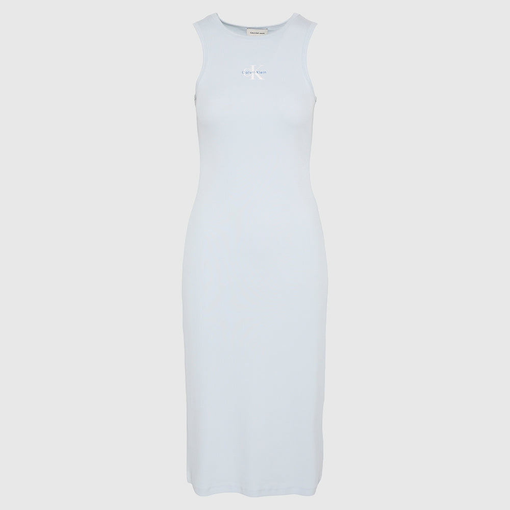 Ribbed Cotton Midi Tank Dress - Light Blue