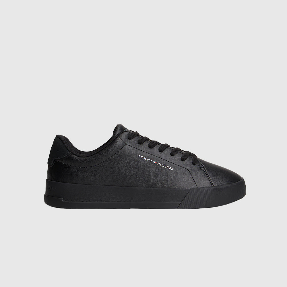 Pebble Grain Court Leather Trainers - Black