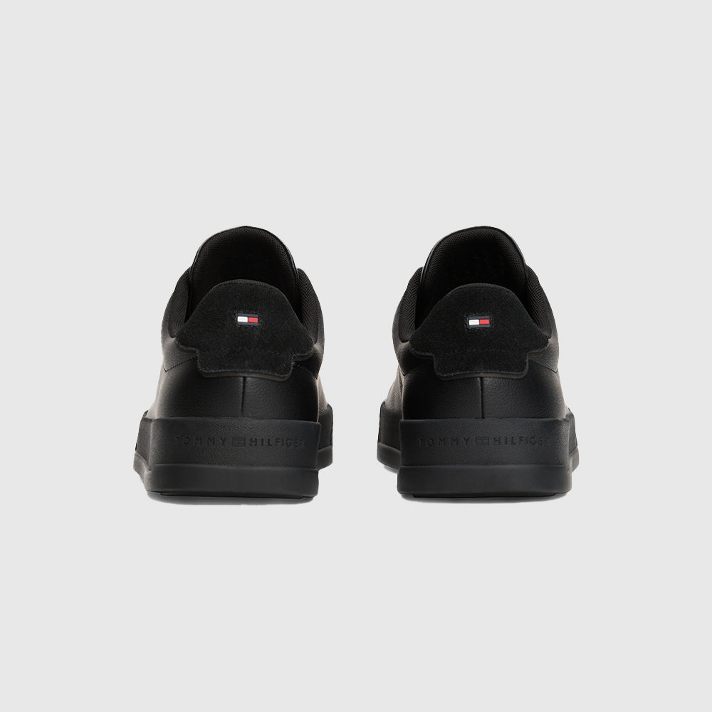 Pebble Grain Court Leather Trainers - Black