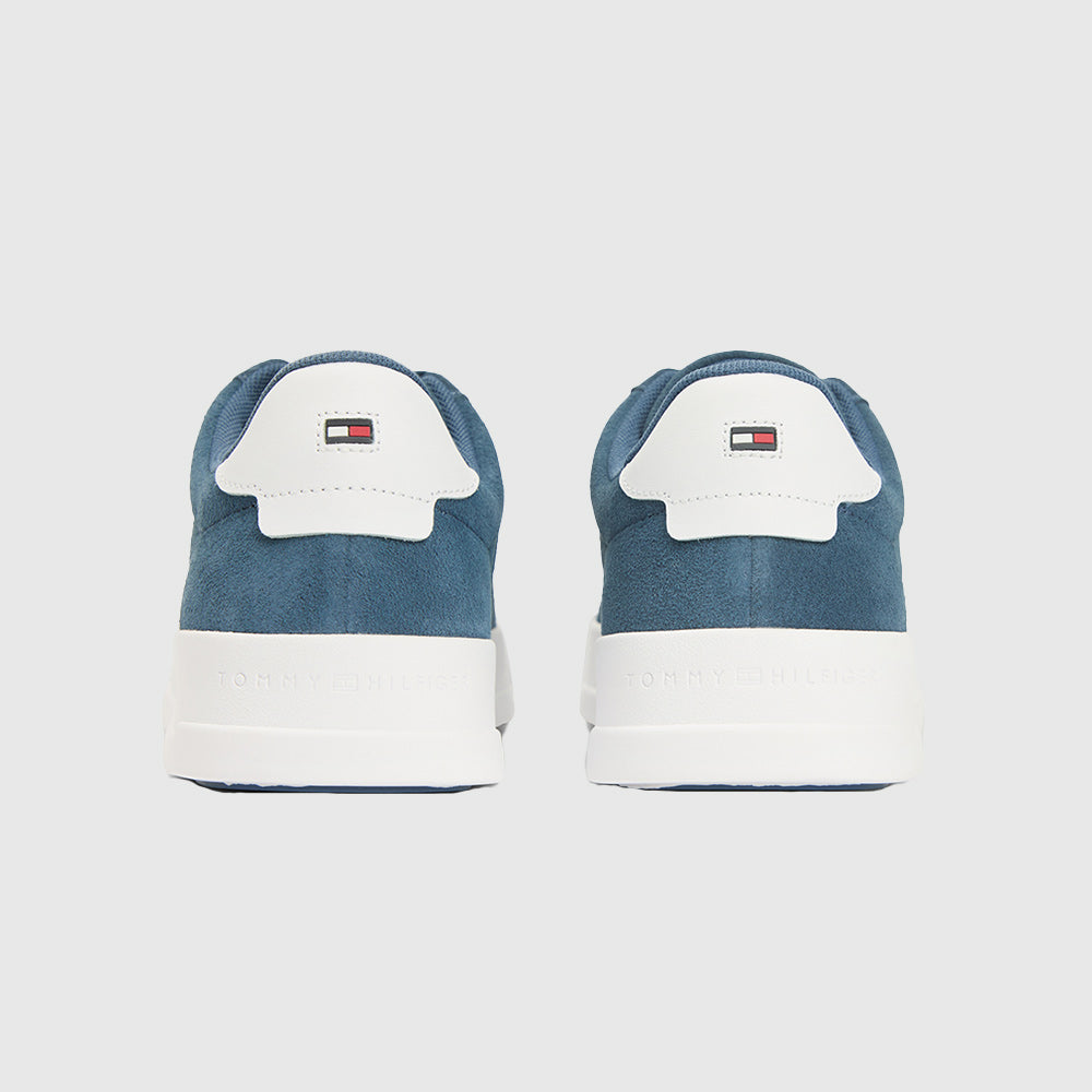 Contrast Heel Suede Court Trainers - Steel Blue