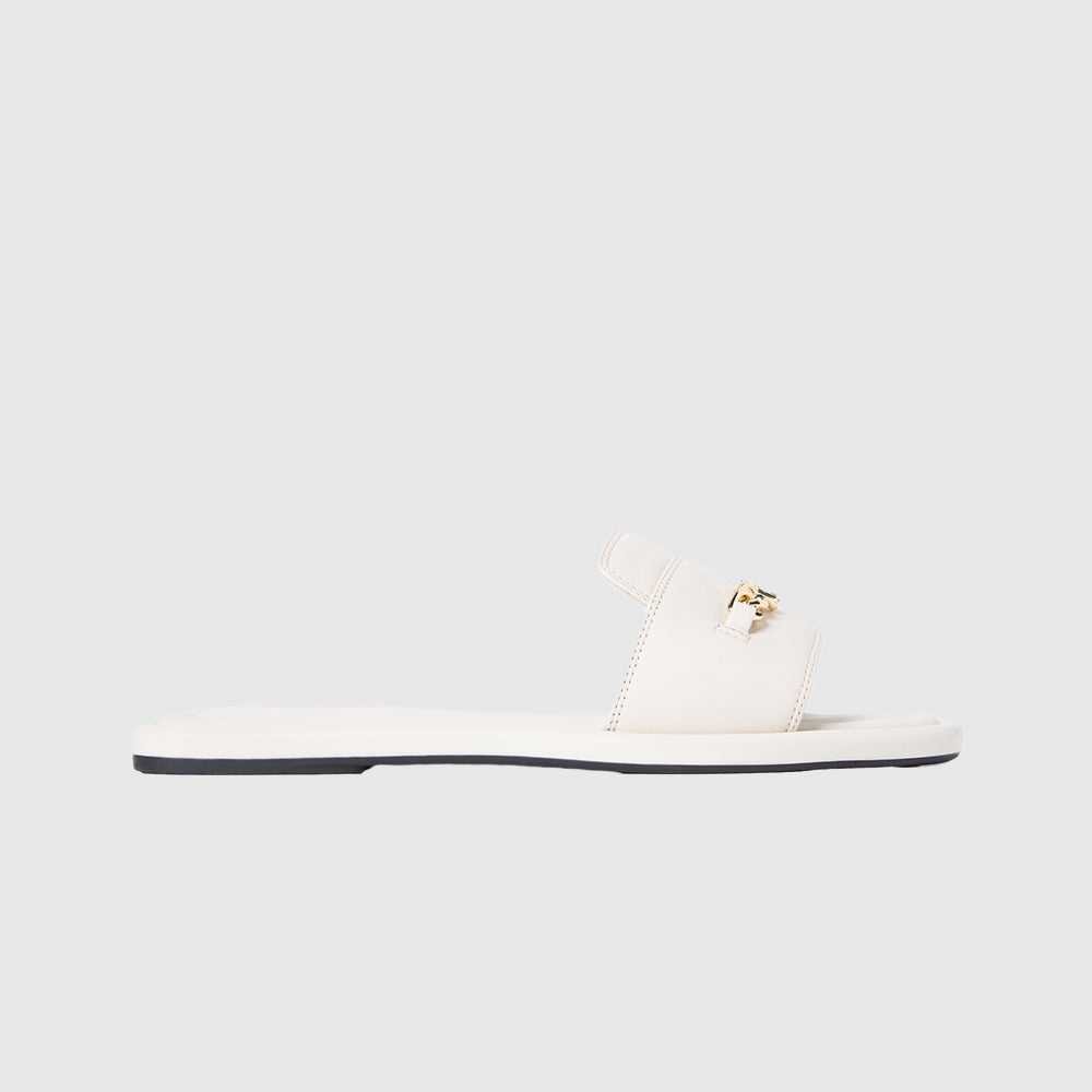 Monogram Horsebit Flat Leather Mules - Cream