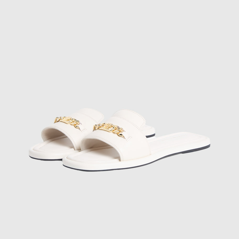 Monogram Horsebit Flat Leather Mules - Cream