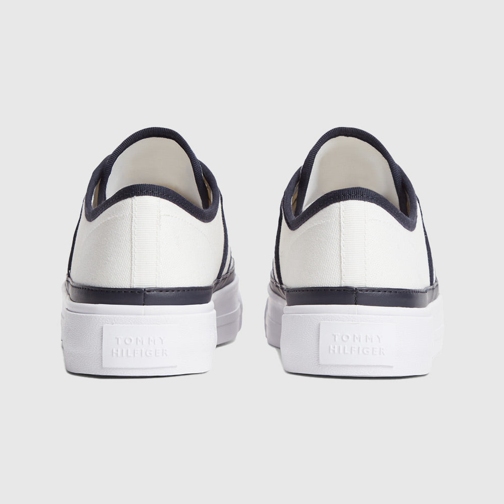Contrast Piping Canvas Platform Trainers - Ecru Multi