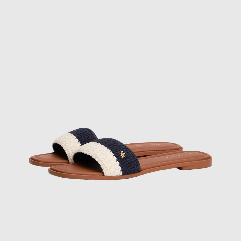 Flat Crochet Mule - Navy