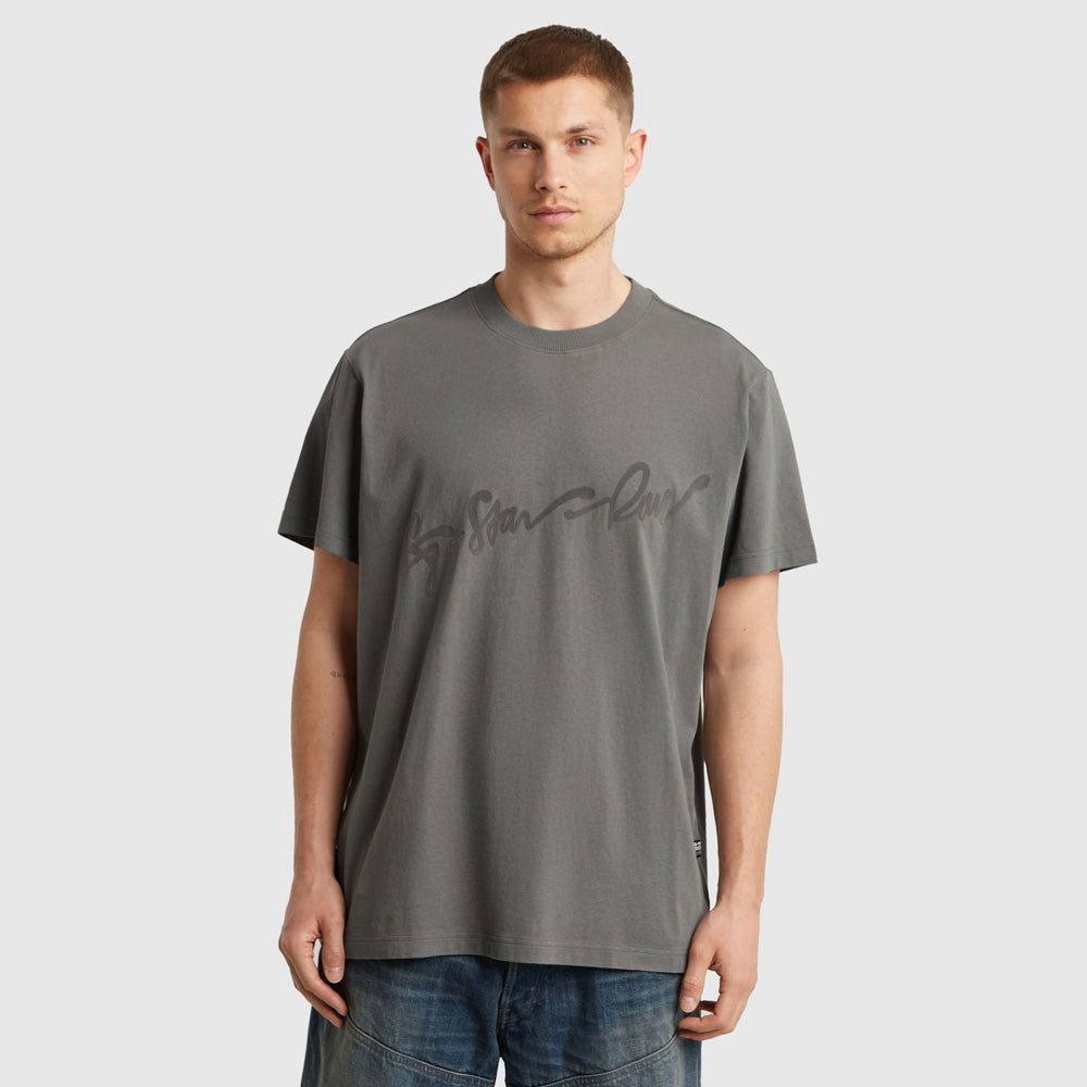 G-Star Flock G-Script Loose T-Shirt - Grey |ThirdBaseUrban