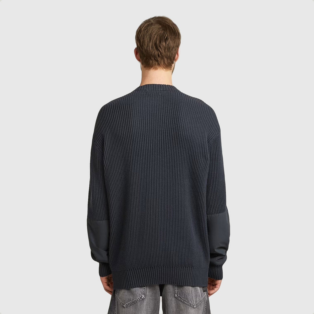 Woven Mix R Knit Sweater - Navy