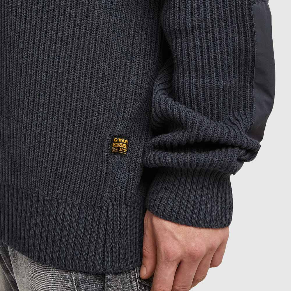 Woven Mix R Knit Sweater - Navy
