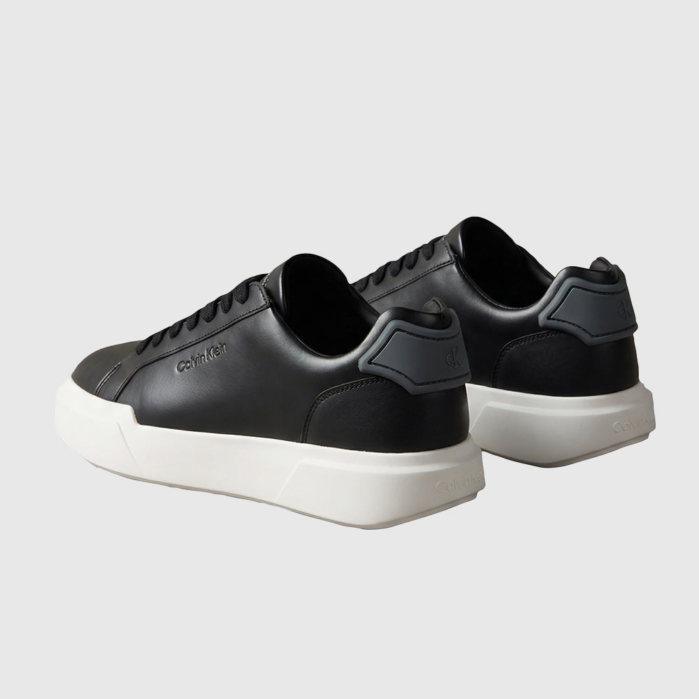 Chunky Cupsole Laceup Leather Sneaker - Black
