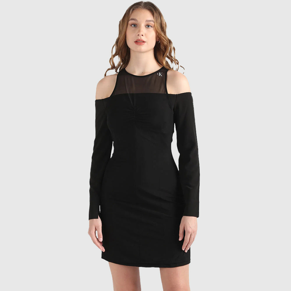 Mesh Double Layering Dress - Black*