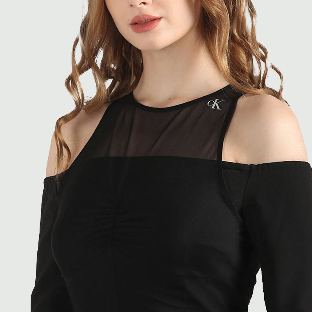 Mesh Double Layering Dress - Black*