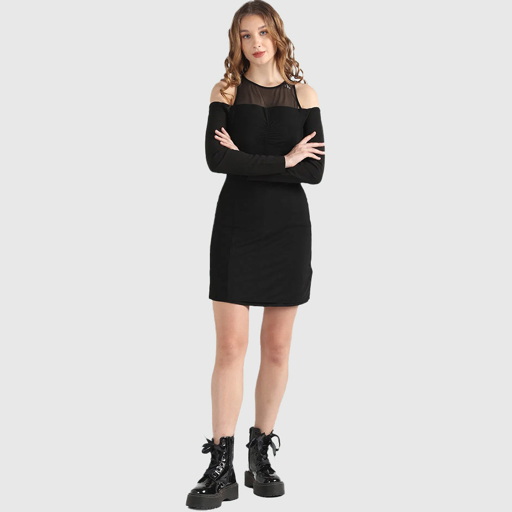 Mesh Double Layering Dress - Black*