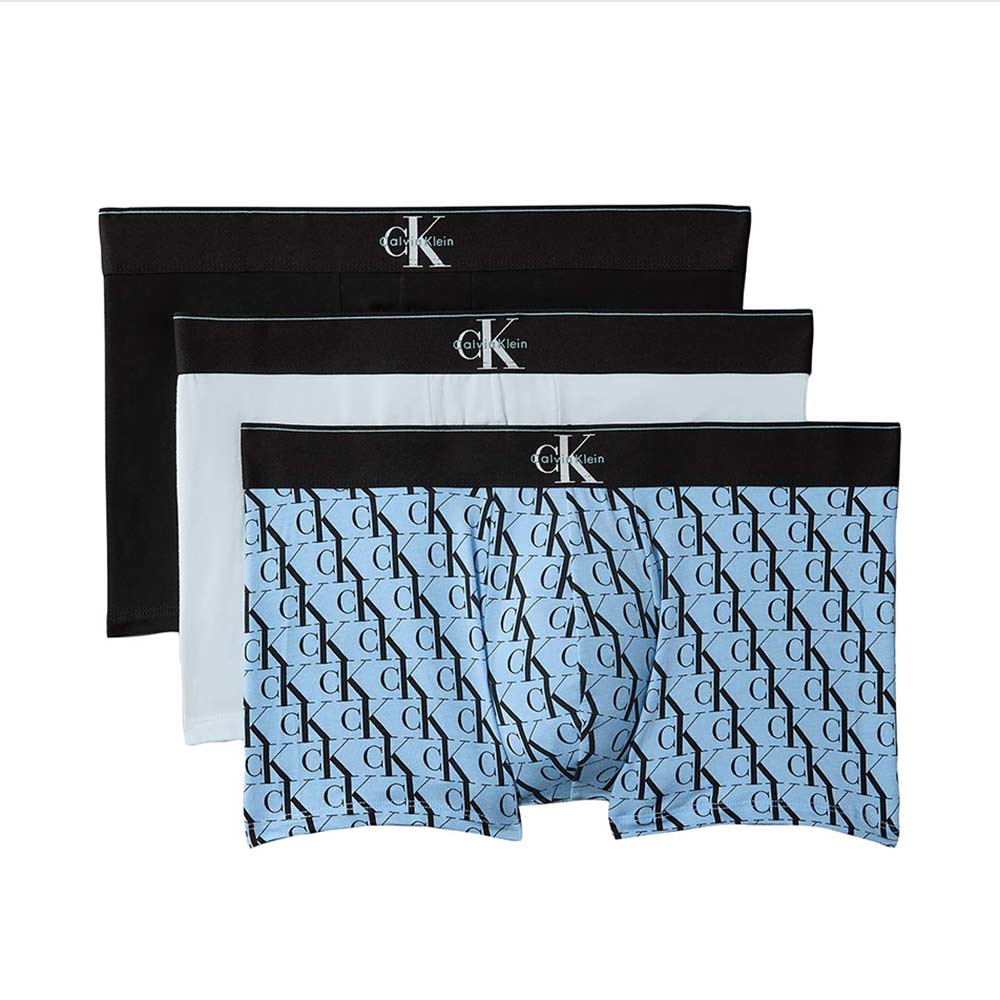 3 Pack Monogram Cotton Stretch Trunks - Blue Multi