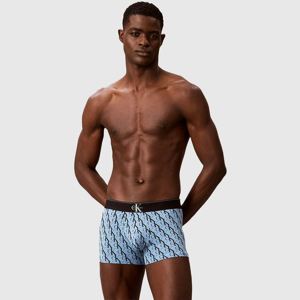 3 Pack Monogram Cotton Stretch Trunks - Blue Multi