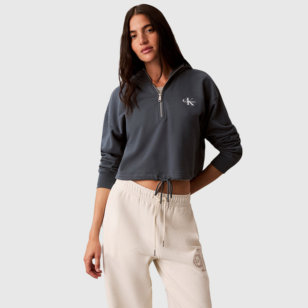 Monologo Terry Cropped Hoodie - Blue Grey