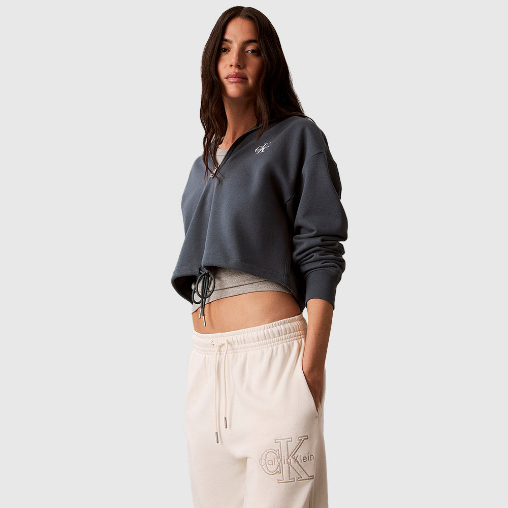 Monologo Terry Cropped Hoodie - Blue Grey