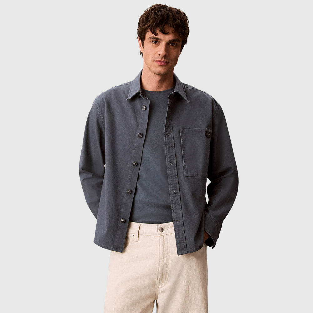 Cotton Canvas Shirt Jacket - Blue Grey