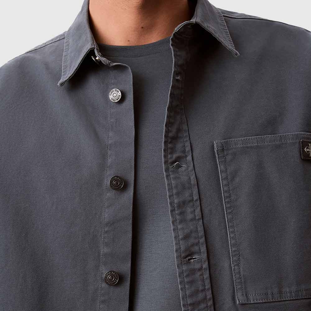 Cotton Canvas Shirt Jacket - Blue Grey