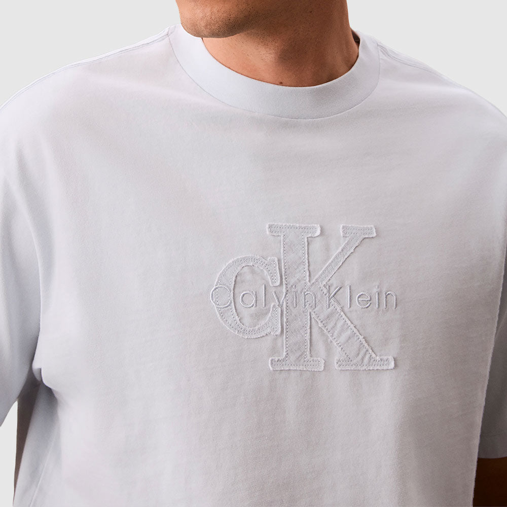 Linen Applique Short Sleeves T-Shirt - White