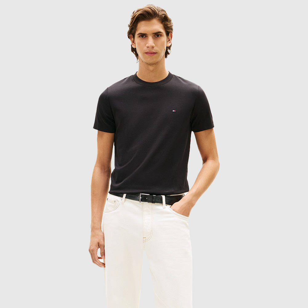 Flag Embroidery Interlock Slim Fit T-Shirt - Black