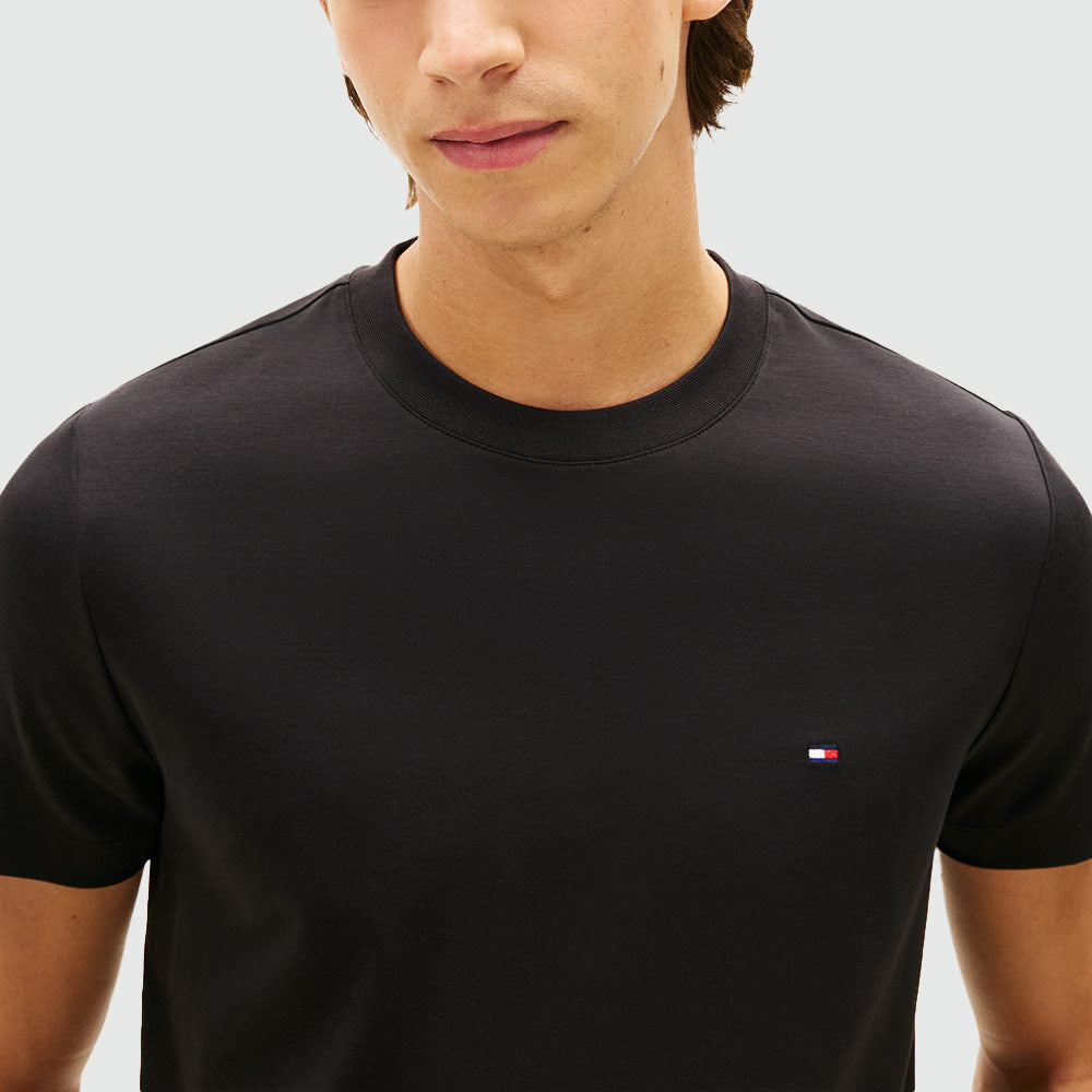 Flag Embroidery Interlock Slim Fit T-Shirt - Black