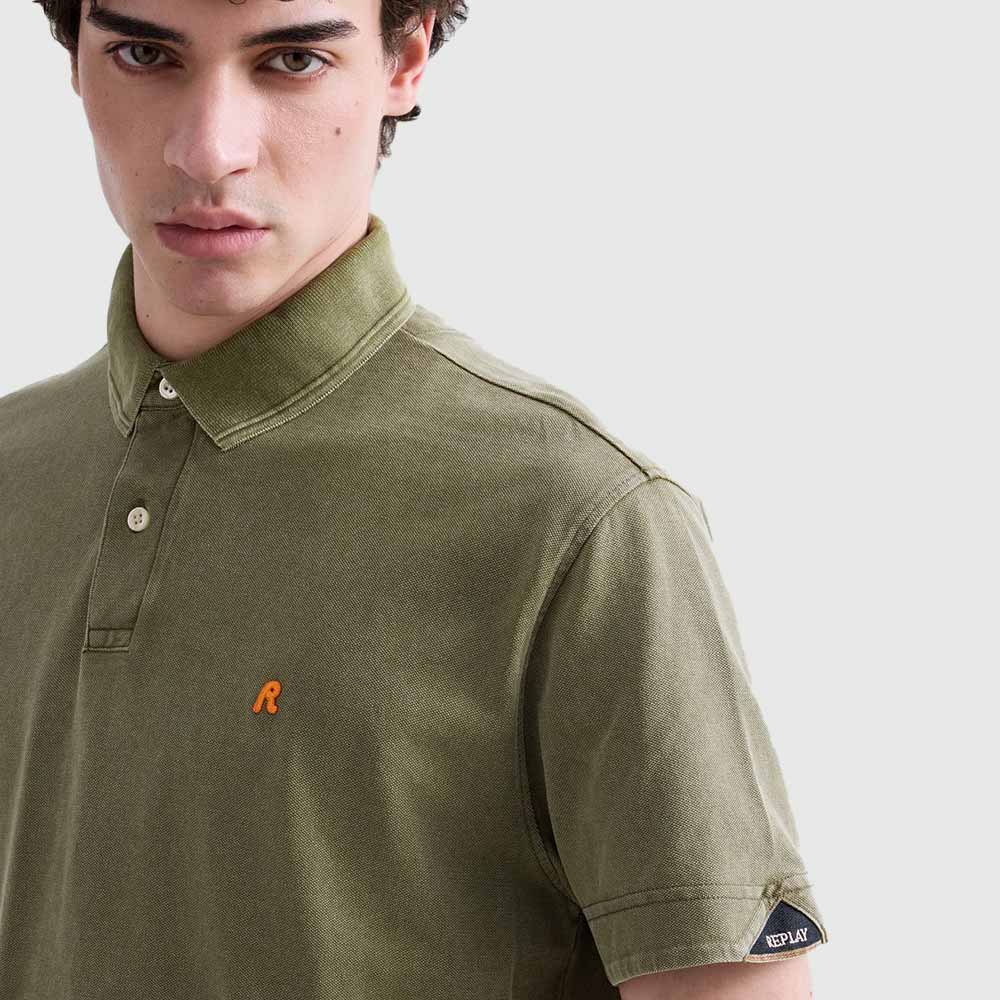 Marble Dyed Cotton Piquet Polo - Green