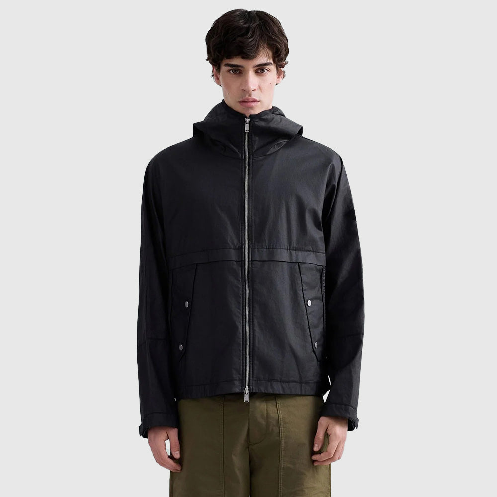 Linen Cotton Coated Canvas Jacket - Black