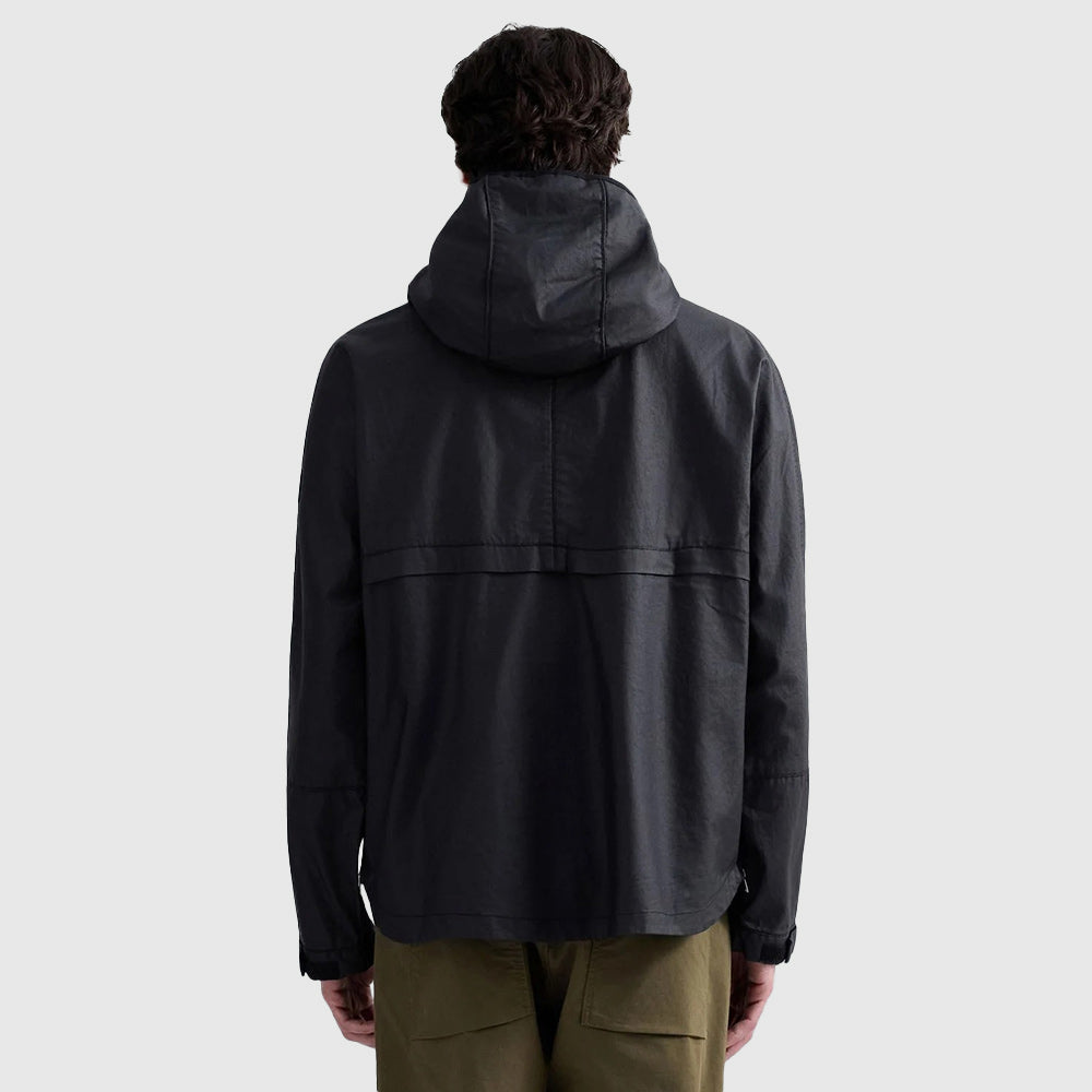 Linen Cotton Coated Canvas Jacket - Black