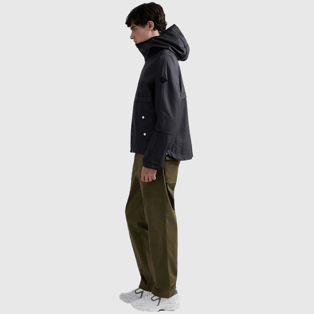 Linen Cotton Coated Canvas Jacket - Black