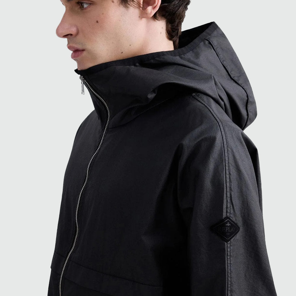 Linen Cotton Coated Canvas Jacket - Black