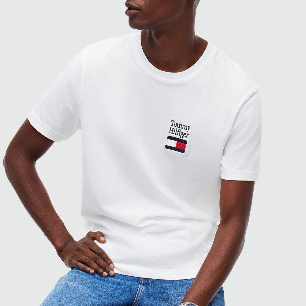 Logo Embroidery Crew Neck T-Shirt -  White