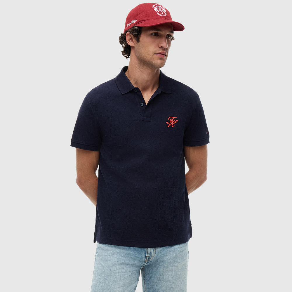 Regular Fit Logo Pique Polo Shirt - Navy