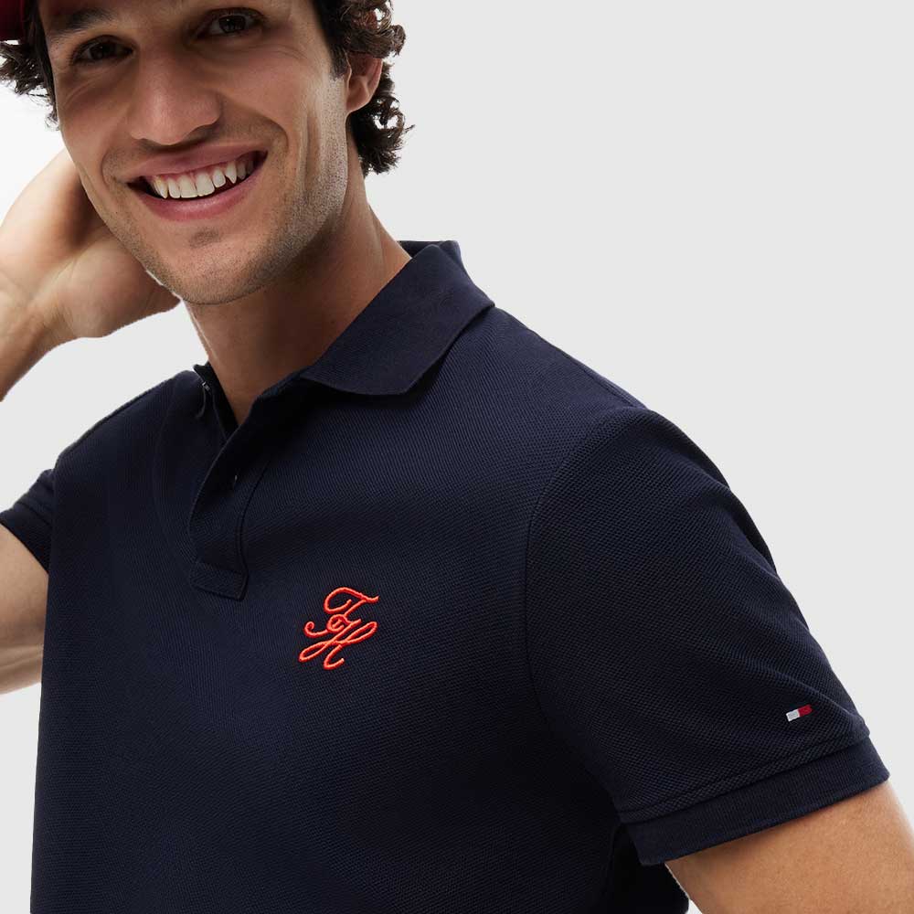 Regular Fit Logo Pique Polo Shirt - Navy