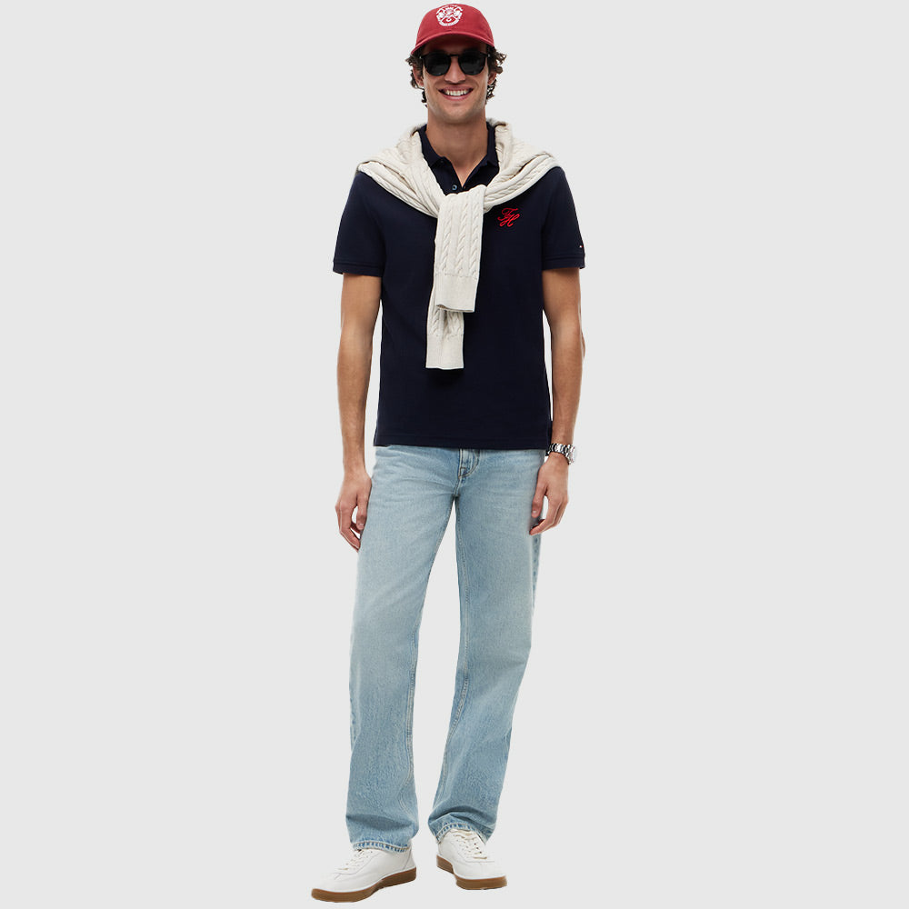 Regular Fit Logo Pique Polo Shirt - Navy