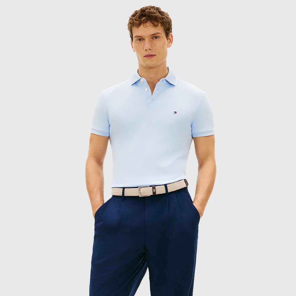 Liquid Cotton Tipped Slim Polo - Light Blue