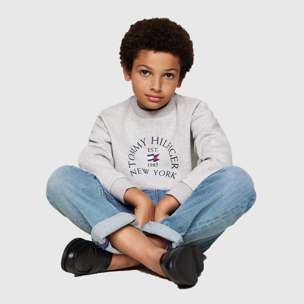 Nautical Arch Print Fleece Sweater - Light Grey